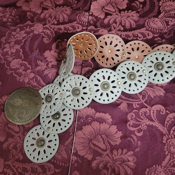 Concho Leather Gray Bronze Buckle Belt - Picture 1 of 3